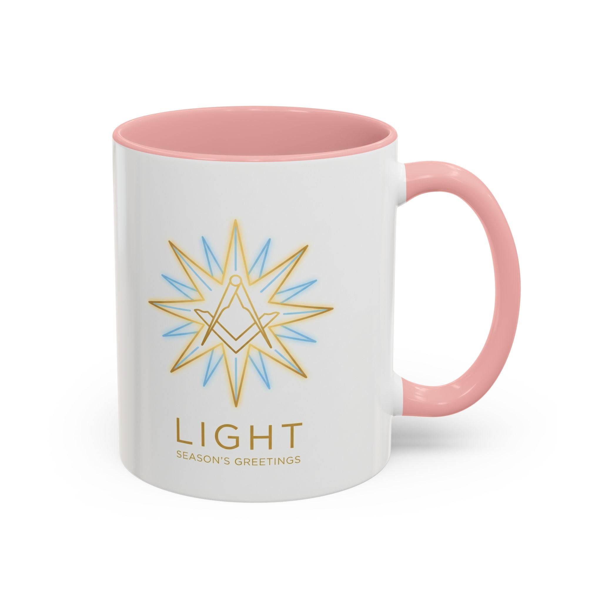 Light Season's Greetings Accent Coffee Mug — Holiday Star Emblem Masonic Mugs