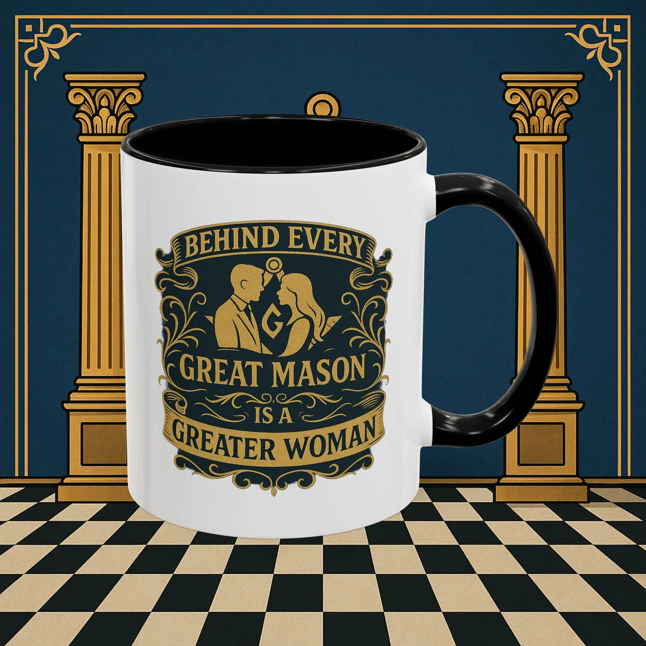 Masonic Mugs – Behind Every Great Mason (Accent Coloured 11oz Mug) Printify
