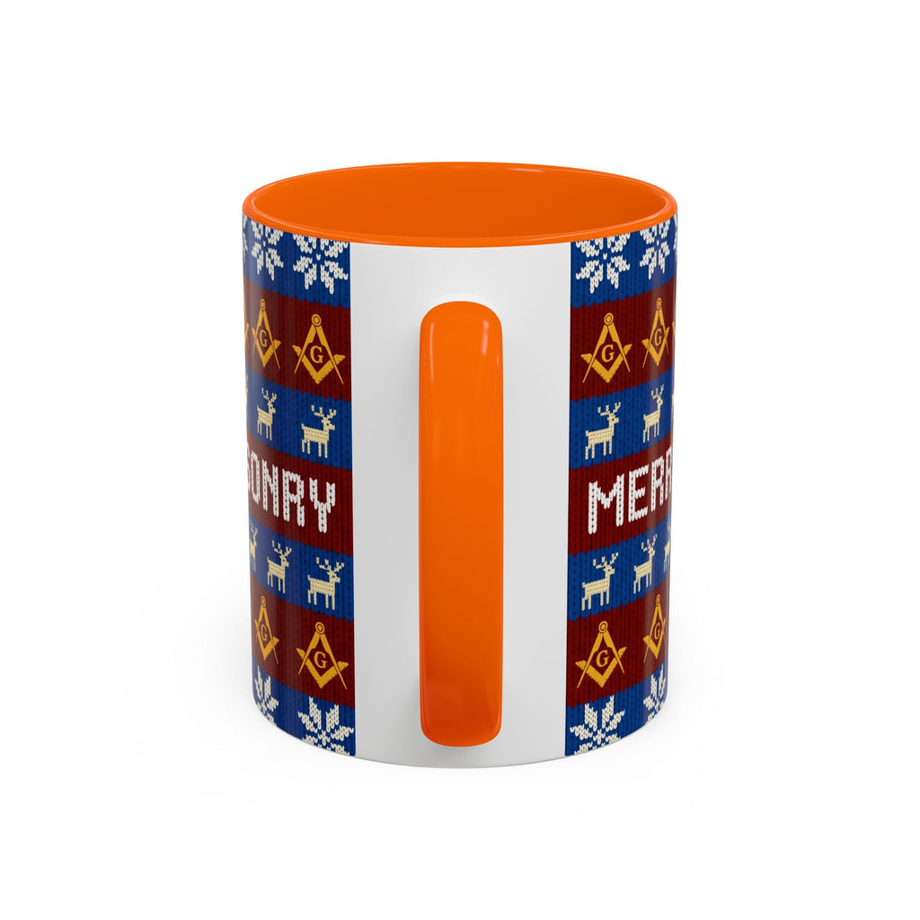 Masonry Merry Coffee Mug — Festive Freemason Holiday Ugly Sweater Design Printify