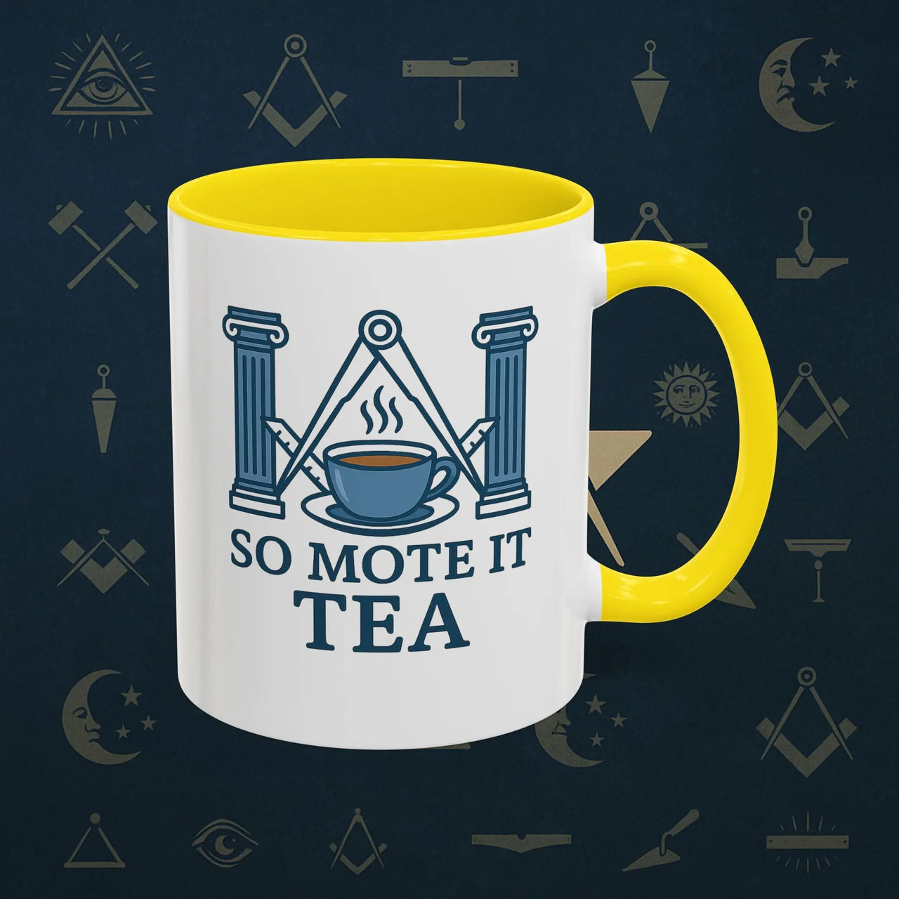 Masonic Mugs Ready to Go – So Mote It Tea (Accent Coloured 11oz Mug) Printify