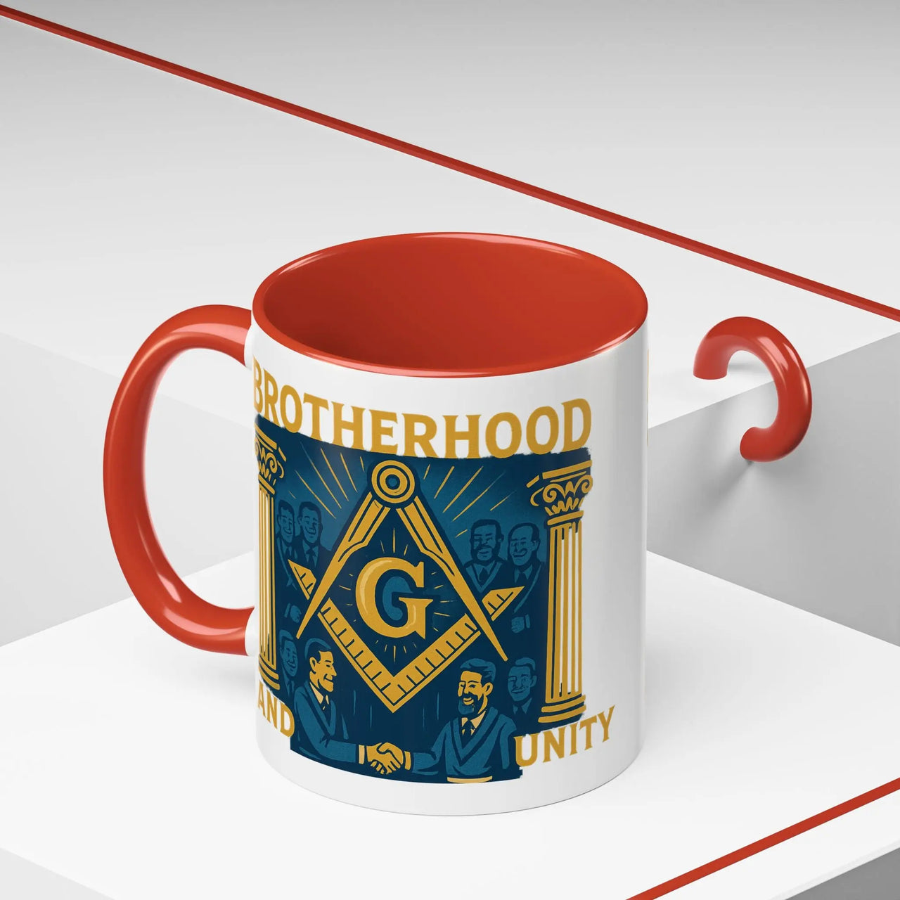 Masonic Mugs Ready to Go – Brotherhood and Unity (Accent Coloured 11oz Mug) Printify