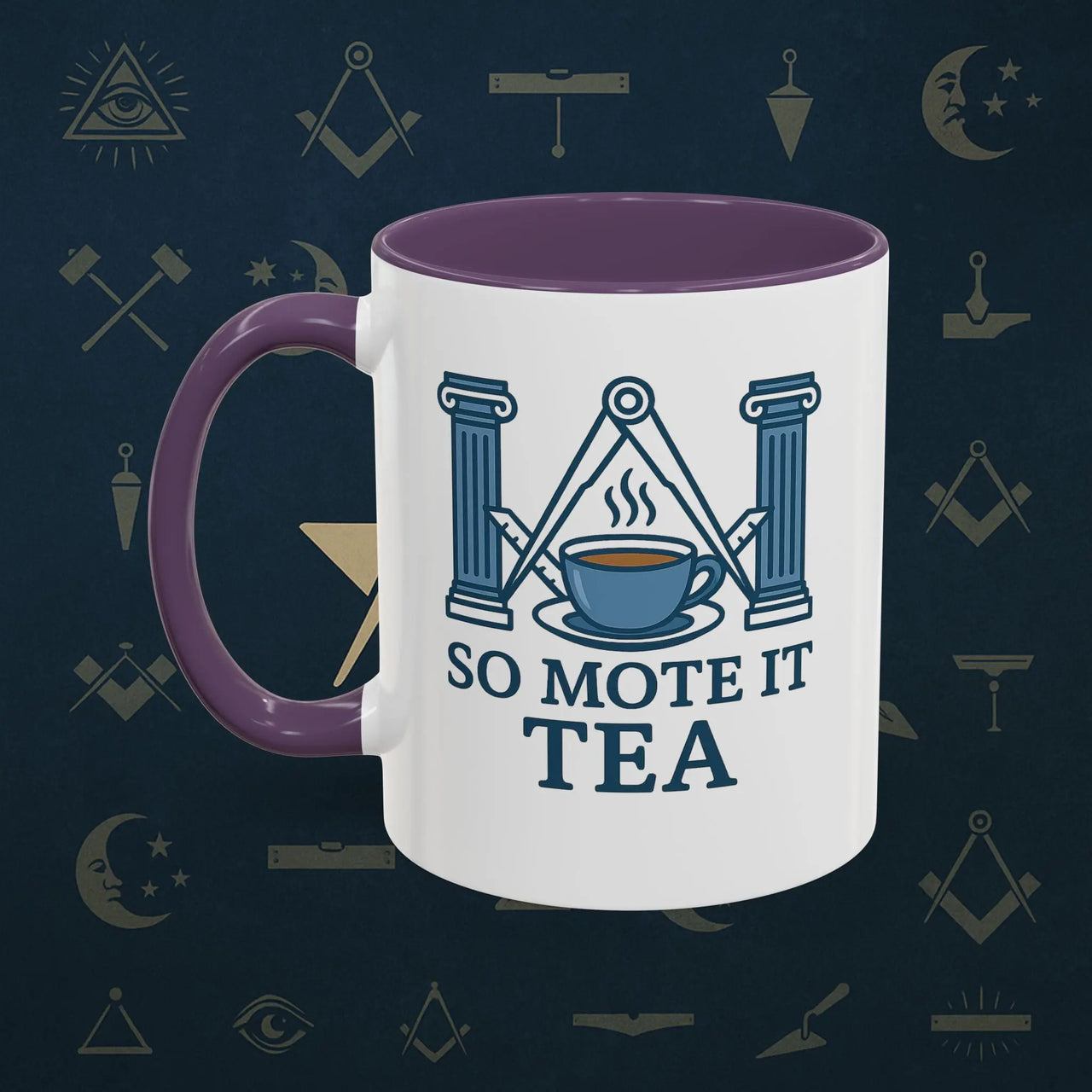Masonic Mugs Ready to Go – So Mote It Tea (Accent Coloured 11oz Mug) Printify