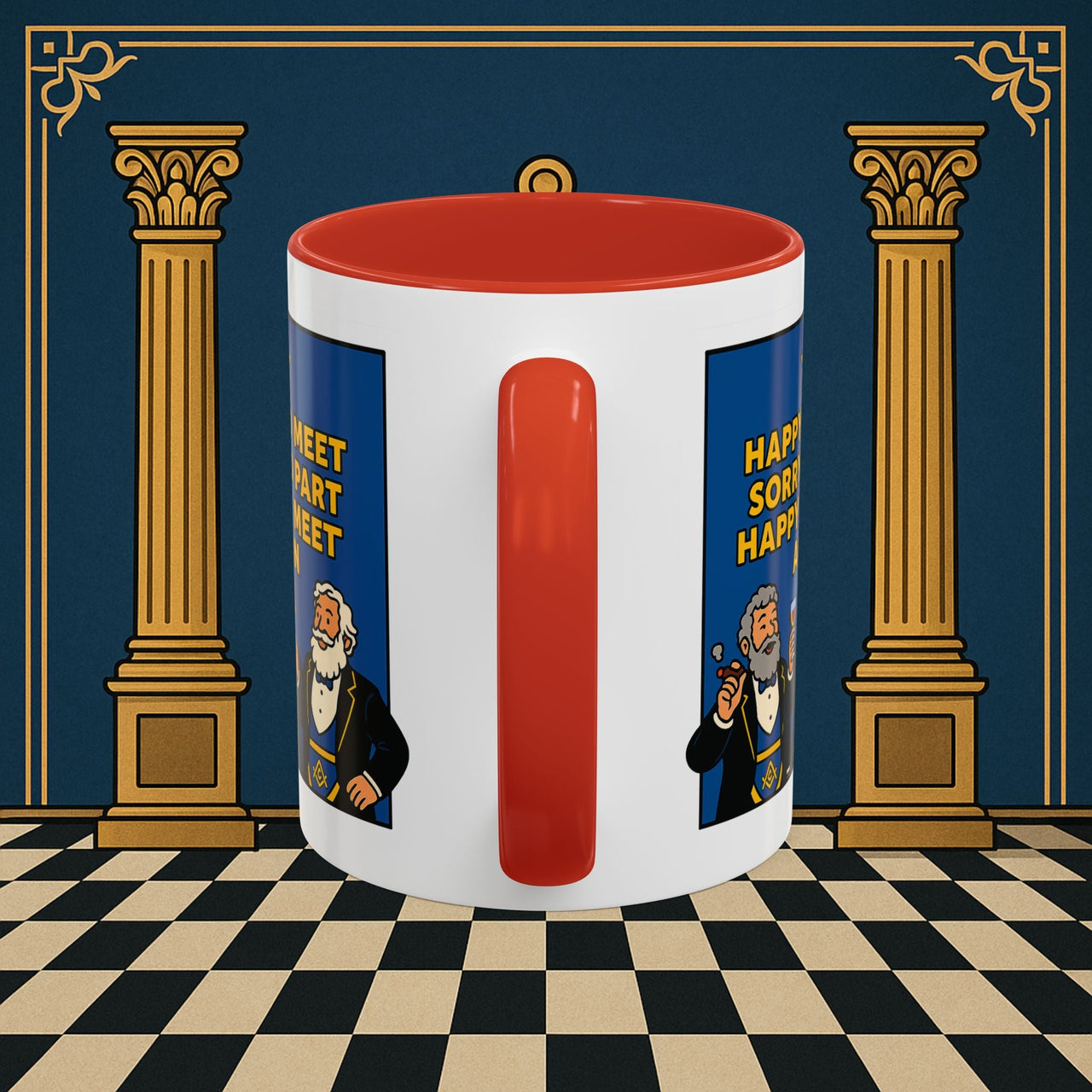 Masonic Mugs Ready to Go – Happy to Meet Again (Accent Coloured 11oz Mug) Printify