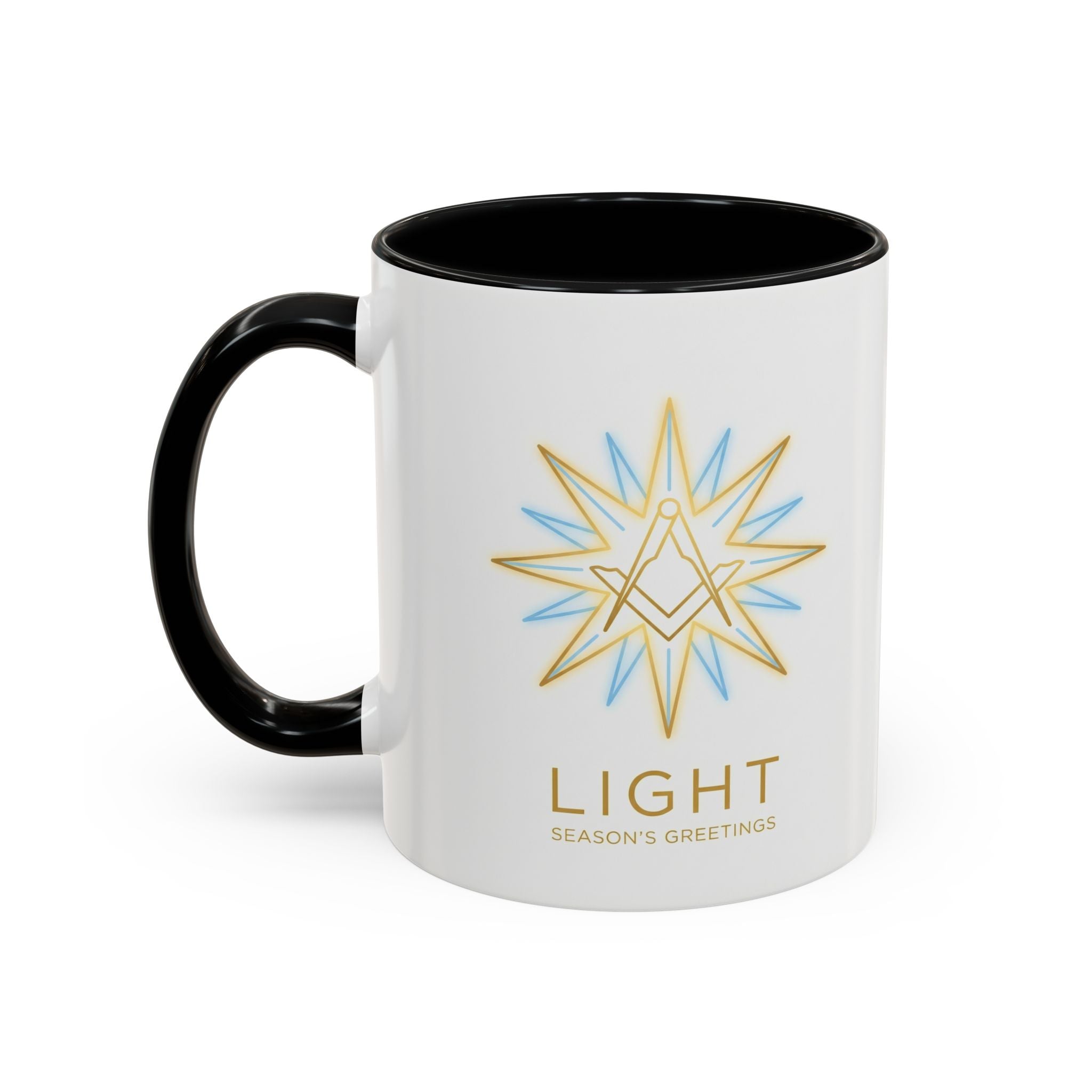 Light Season's Greetings Accent Coffee Mug — Holiday Star Emblem Masonic Mugs