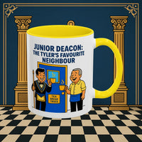 Masonic Mugs - Junior Deacon: Tea Break Truce, Masonic Brotherhood Cartoon, Junior Deacon Printify