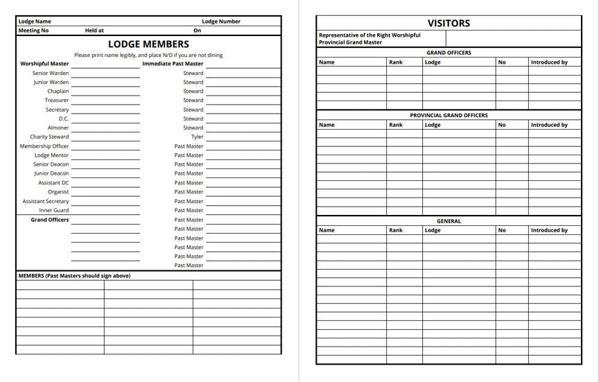 Masonic Attendance Book - Craft Raven Masonic