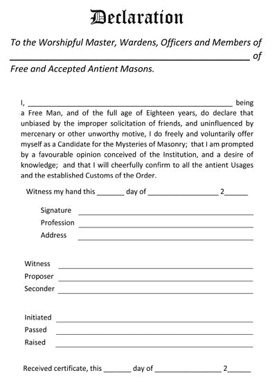Masonic Declaration Book - Craft Raven Masonic
