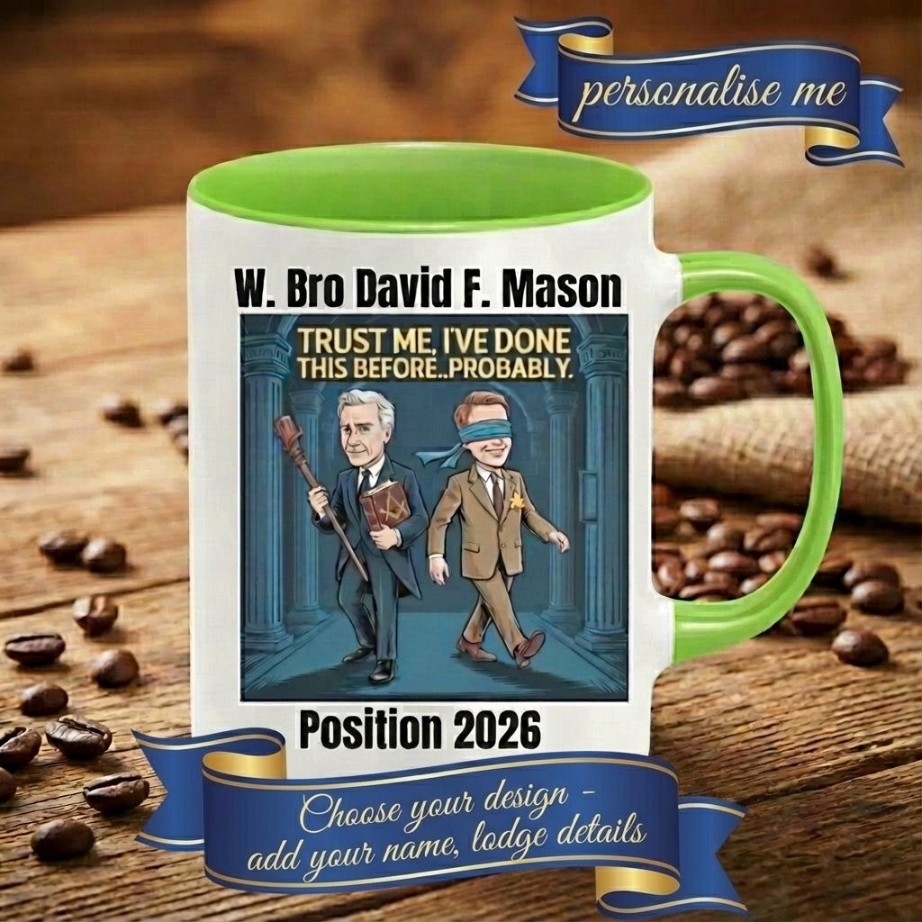Personalised 11oz Accent Colour Craft Lodge Officer Freemason Mug – Rank, Lodge Masonic Gift Store