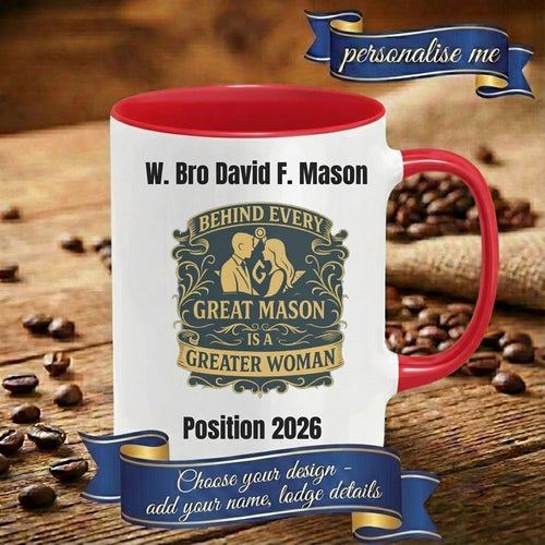 Personalised 11oz Accent Colour Craft Ladies Night Freemason Mug – Rank, Lodge Masonic Gift Store
