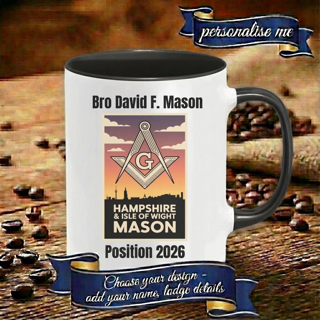 Personalised 11oz Accent Colour Craft Lodge States and Provinces Freemason Mug – Rank, Lodge Masonic Gift Store