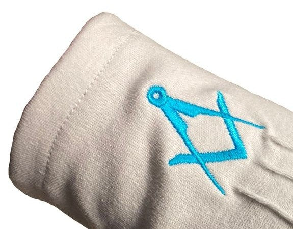 LADY FREEMASON WHITE CRAFT MASONIC COTTON GLOVES c/w SQUARE & COMPASSES Riverside Regalia