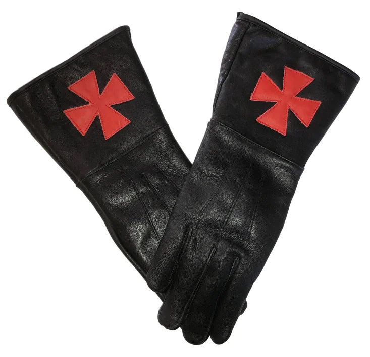 KNIGHTS TEMPLAR BLACK LEATHER GAUNTLETS Riverside Regalia