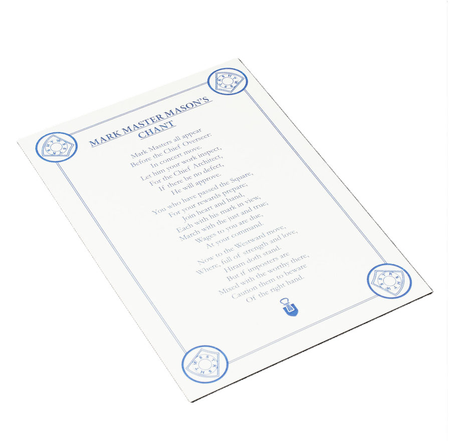 MARK MASTER MASONS CHANT CARD Riverside Regalia