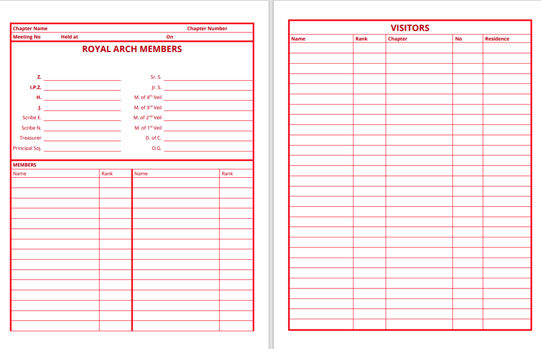Masonic Attendance Register - Royal Arch (Canadian Edition) Raven Masonic