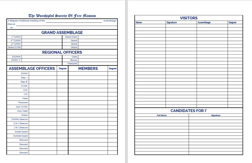 Masonic Attendance Book - The Operatives Raven Masonic
