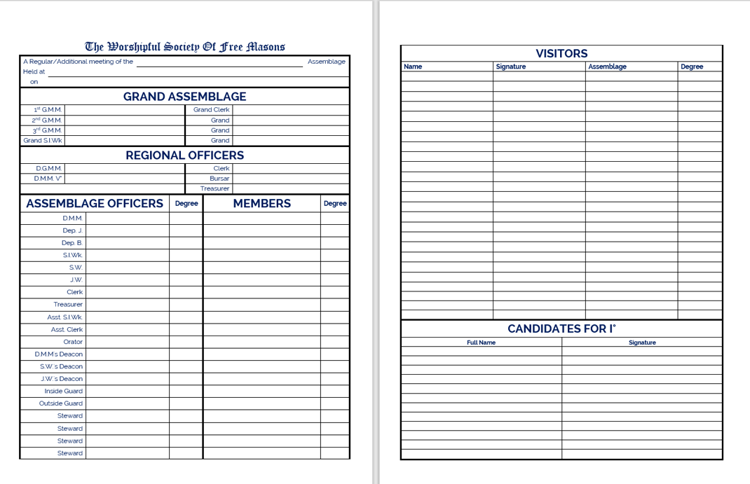 Masonic Attendance Book - The Operatives Raven Masonic
