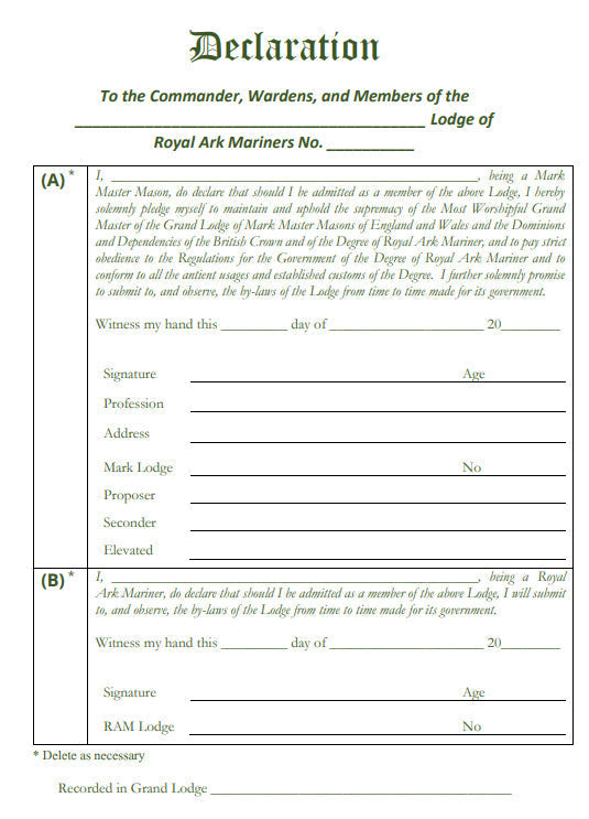 Masonic Declaration Book - Royal Ark Mariner (RAM) Raven Masonic