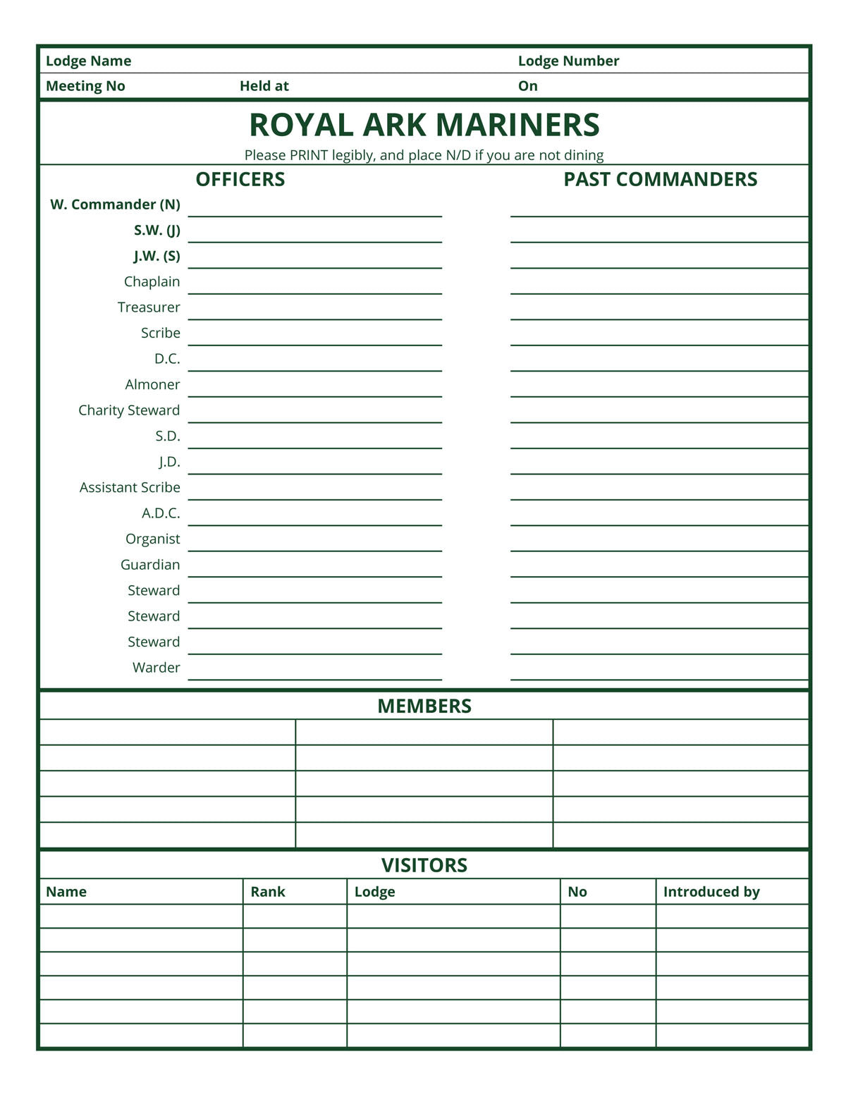 Masonic Attendance Book - Royal Ark Mariner (RAM) Raven Masonic