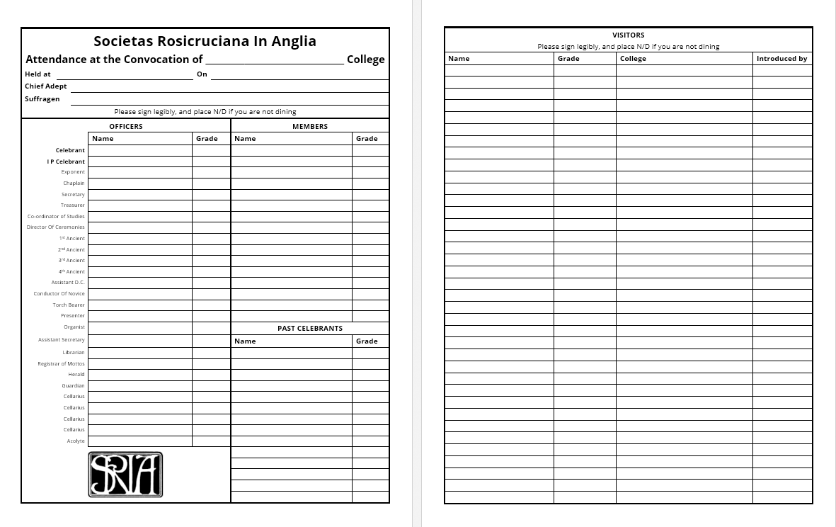 Masonic Attendance Book - SRIA Societas Rosicruciana in Anglia Raven Masonic