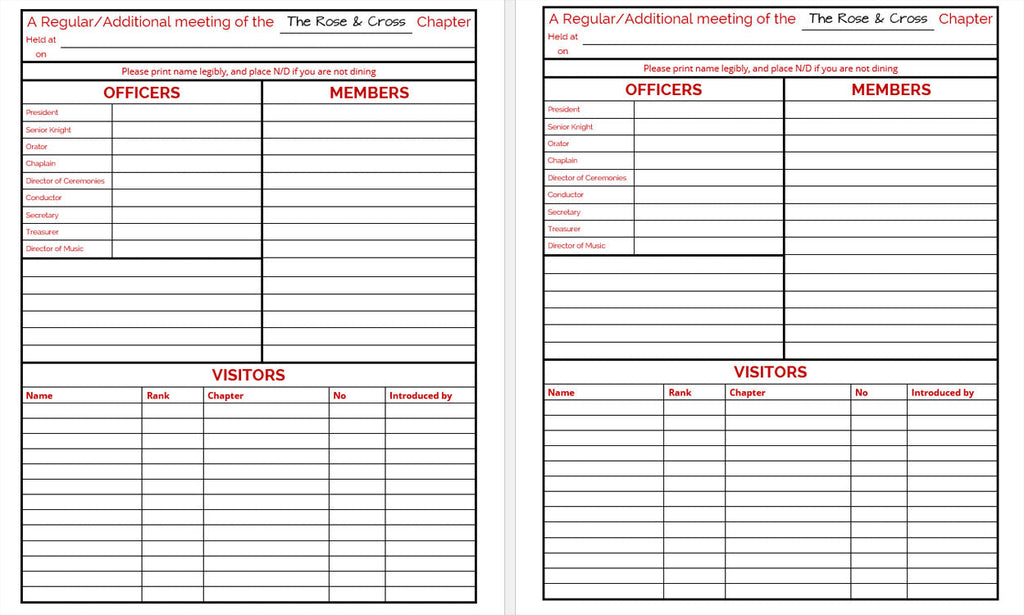 Masonic Attendance Book - Spiritual Knights Raven Masonic