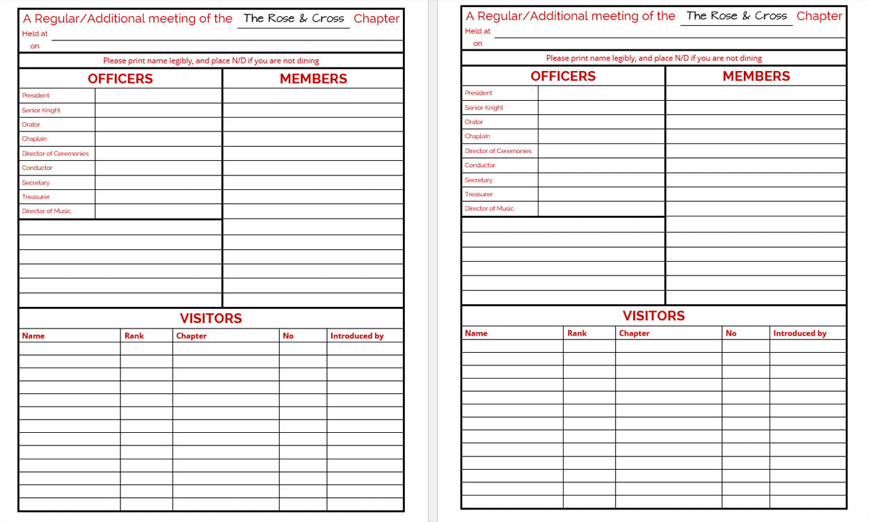 Masonic Attendance Book - Spiritual Knights Raven Masonic