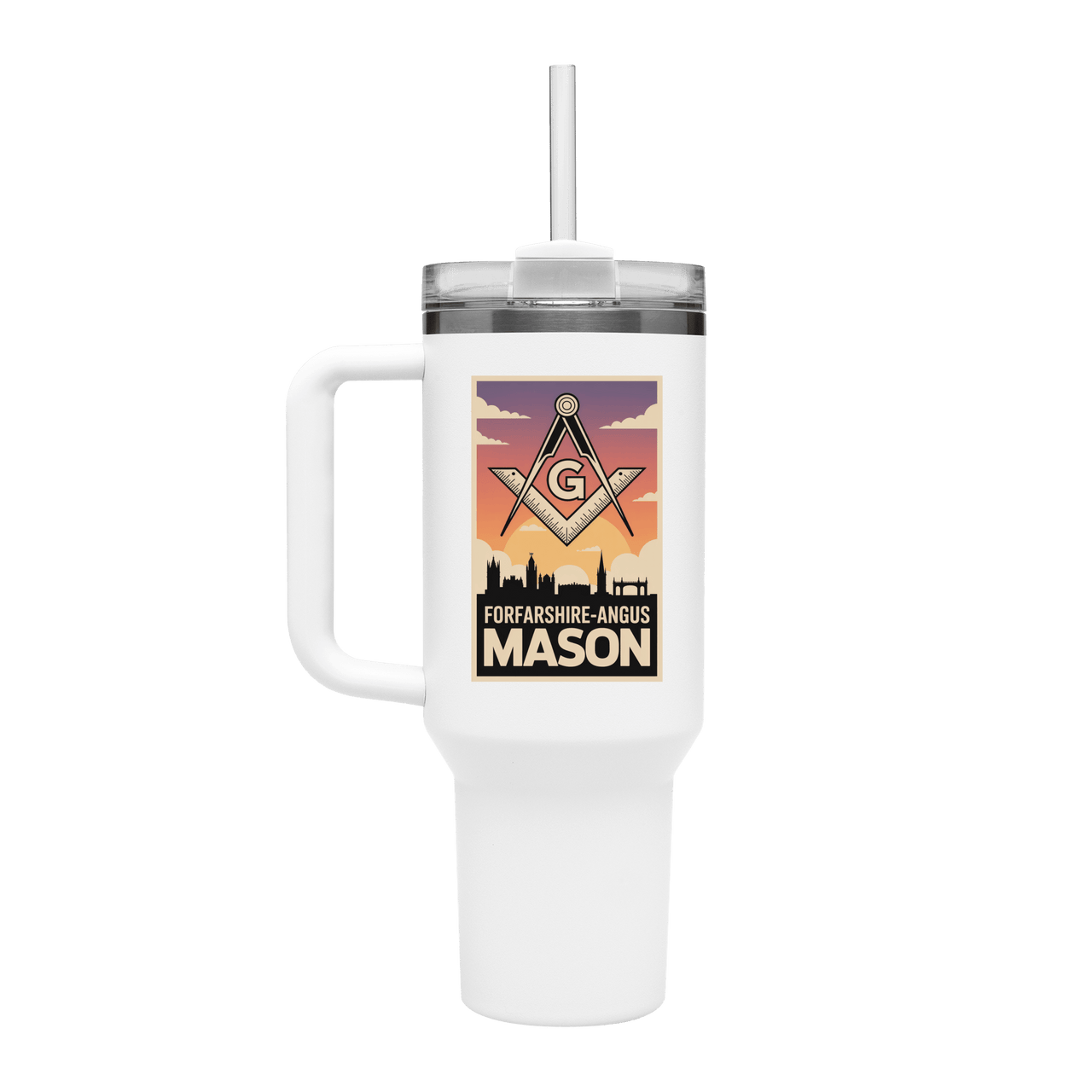Forfarshire - Angus Mason 40oz Stainless Steel Masonic Travel Tumbler - Masonic Mugs