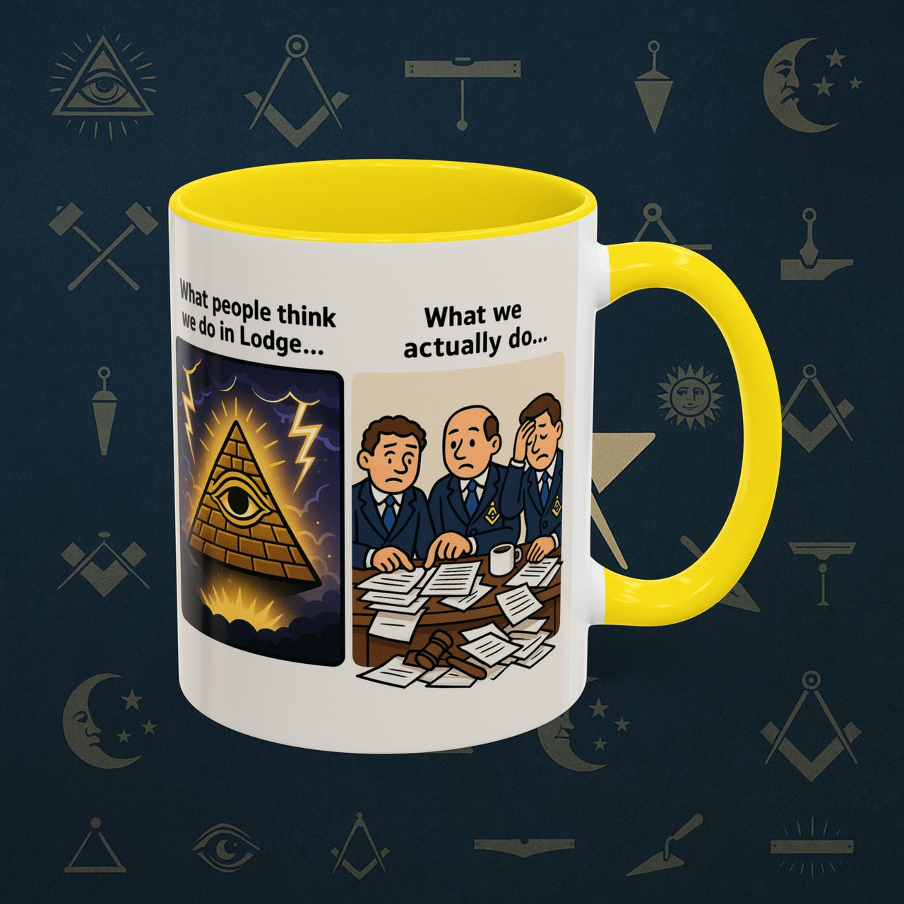 Masonic Mugs Ready to Go – What We Actually Do (Accent Coloured 11oz Mug) - Masonic Mugs