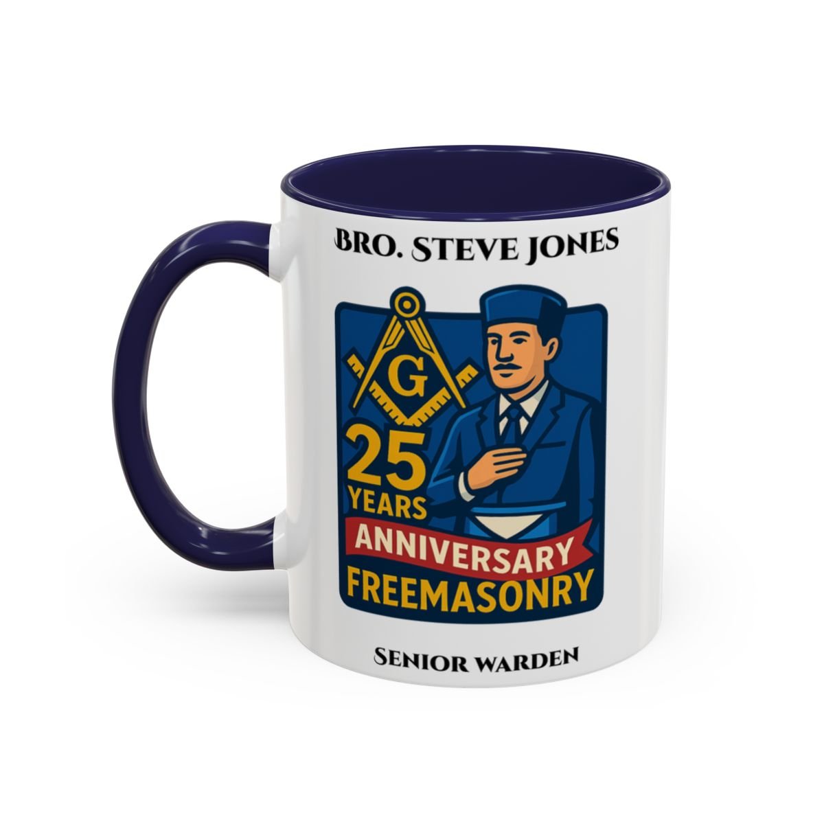 Premium Personalised Freemason Colour Rim Mug - 25 YEAR ANNIVERSARY - Masonic Mugs