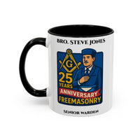 Premium Personalised Freemason Colour Rim Mug - 25 YEAR ANNIVERSARY - Masonic Mugs
