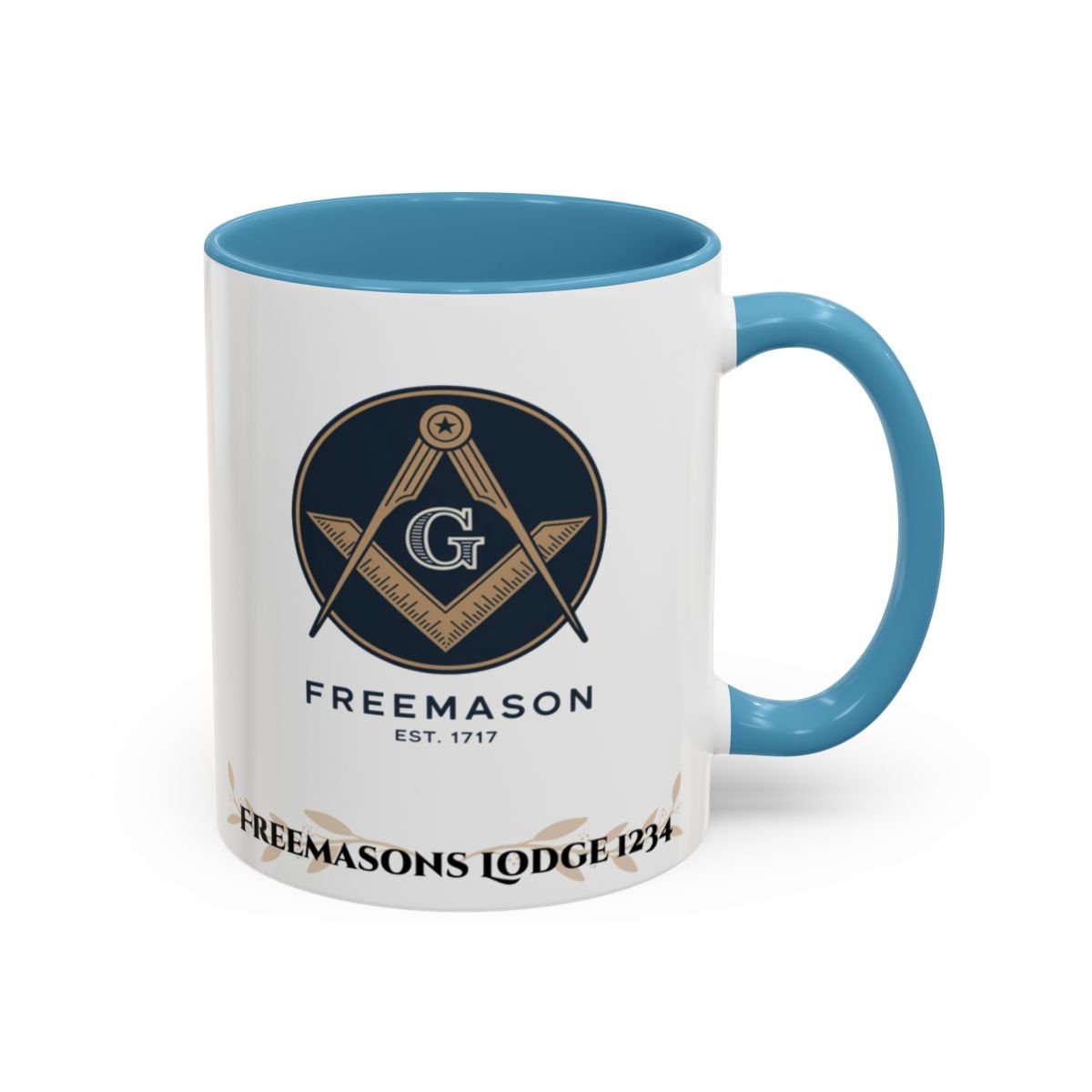 Premium Personalised Freemason Colour Rim Mug - Almoner Design - Checking in on Sick and Absent Brethen - Masonic Mugs
