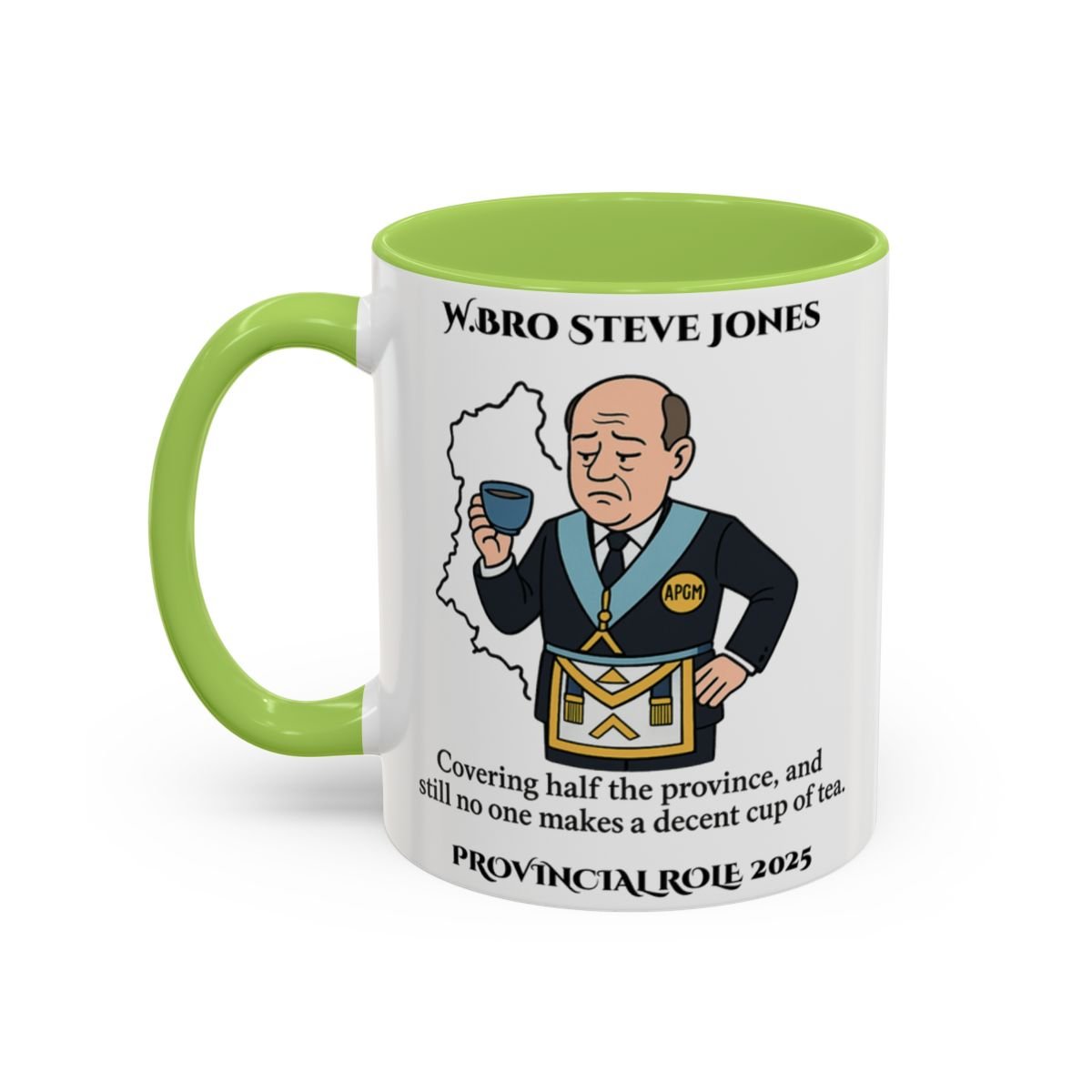 Premium Personalised Freemason Colour Rim Mug - Assistant Provincial Grand Master Design - Nobody makes a decent cup of tea - Masonic Mugs
