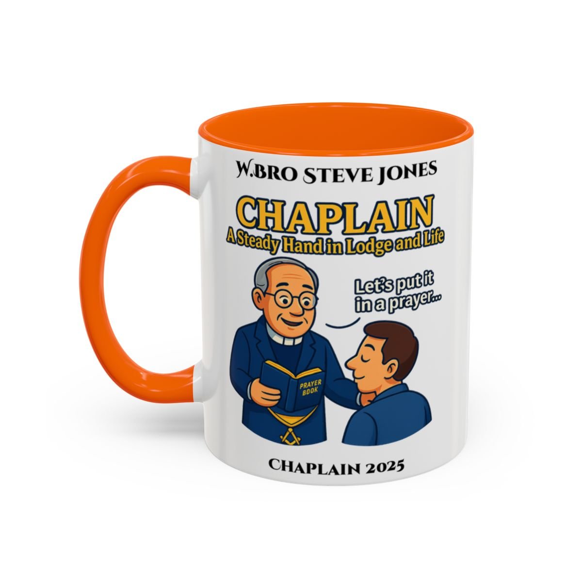 Premium Personalised Freemason Colour Rim Mug - Chaplain Design - A steady hand in lodge and life - Masonic Mugs