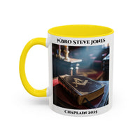 Premium Personalised Freemason Colour Rim Mug - Chaplain Design - Open Book Spiritual Guidance - Masonic Mugs
