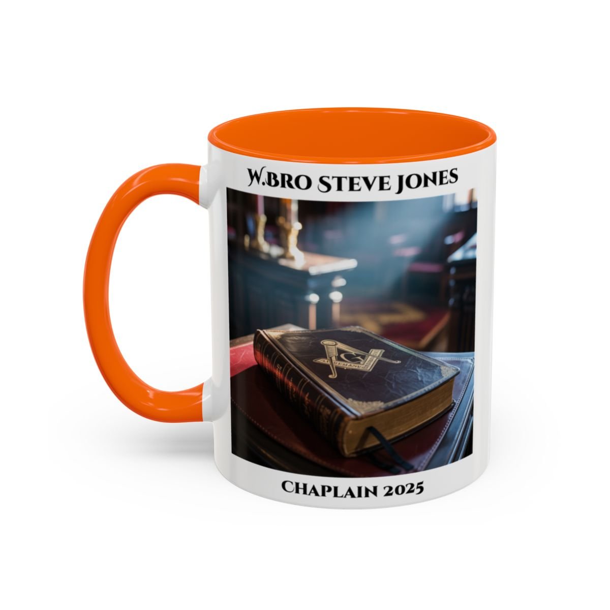 Premium Personalised Freemason Colour Rim Mug - Chaplain Design - Open Book Spiritual Guidance - Masonic Mugs
