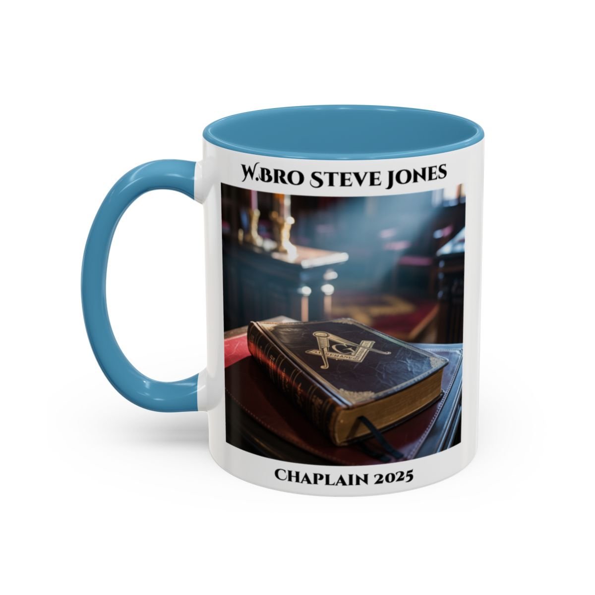 Premium Personalised Freemason Colour Rim Mug - Chaplain Design - Open Book Spiritual Guidance - Masonic Mugs