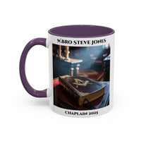 Premium Personalised Freemason Colour Rim Mug - Chaplain Design - Open Book Spiritual Guidance - Masonic Mugs