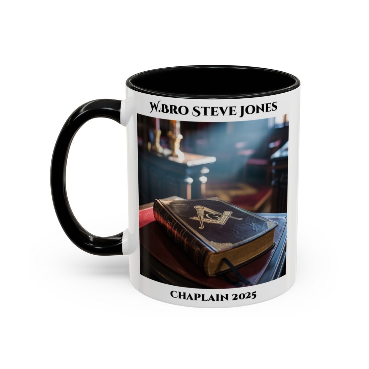 Premium Personalised Freemason Colour Rim Mug - Chaplain Design - Open Book Spiritual Guidance - Masonic Mugs