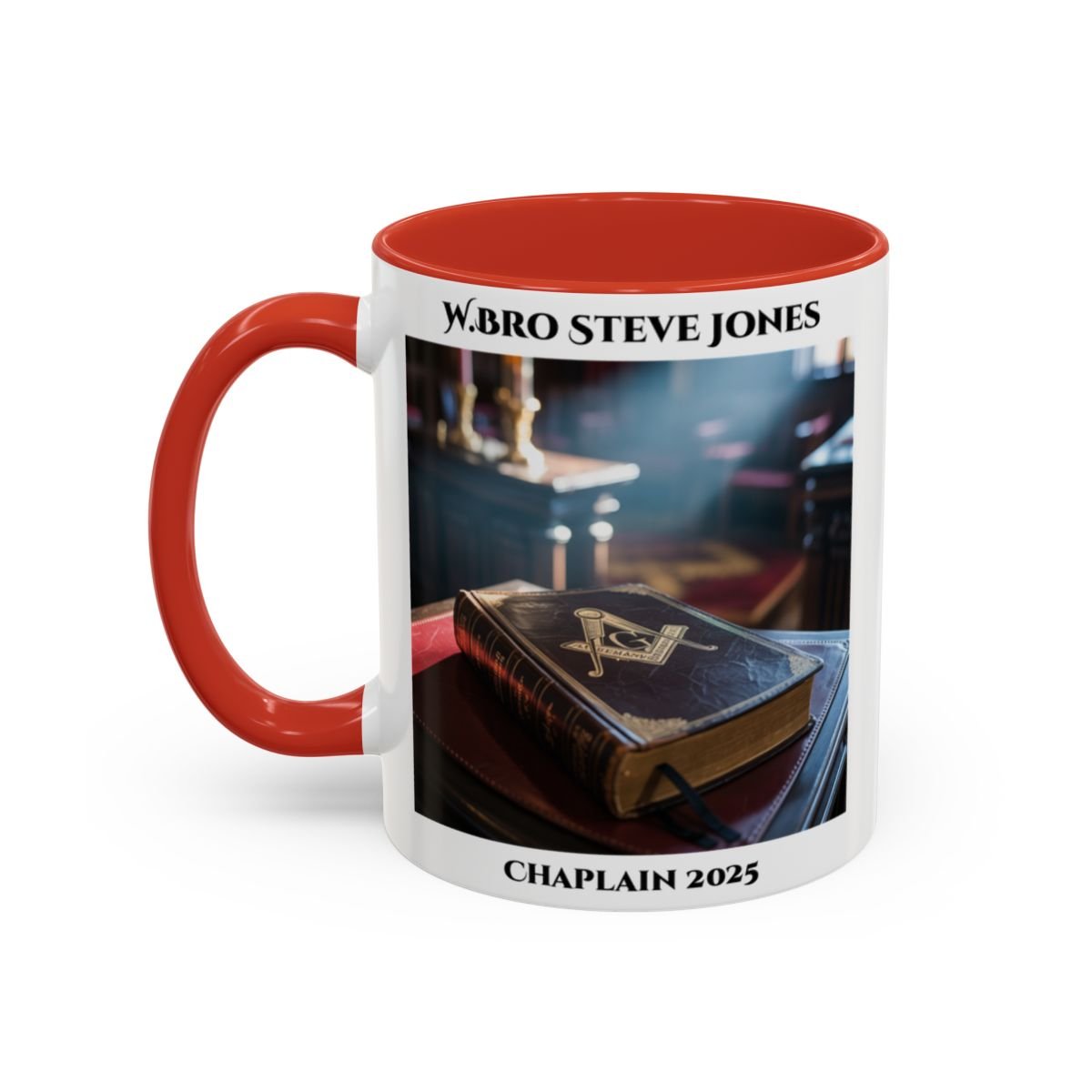 Premium Personalised Freemason Colour Rim Mug - Chaplain Design - Open Book Spiritual Guidance - Masonic Mugs