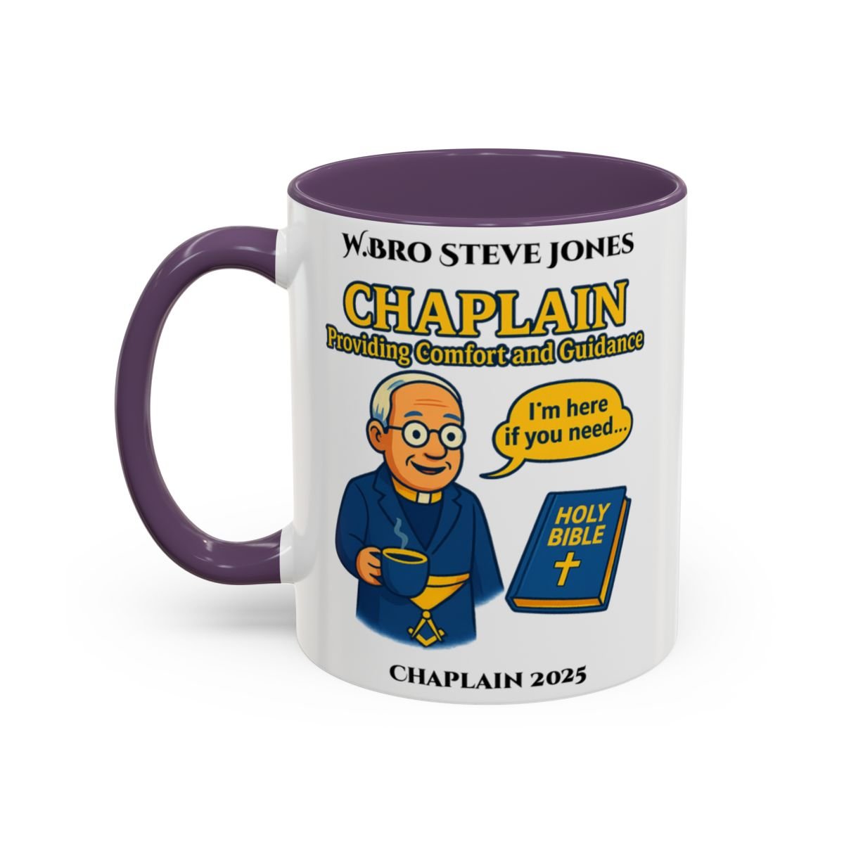 Premium Personalised Freemason Colour Rim Mug - Chaplain Design - Providing Comfort and Guidance - Masonic Mugs