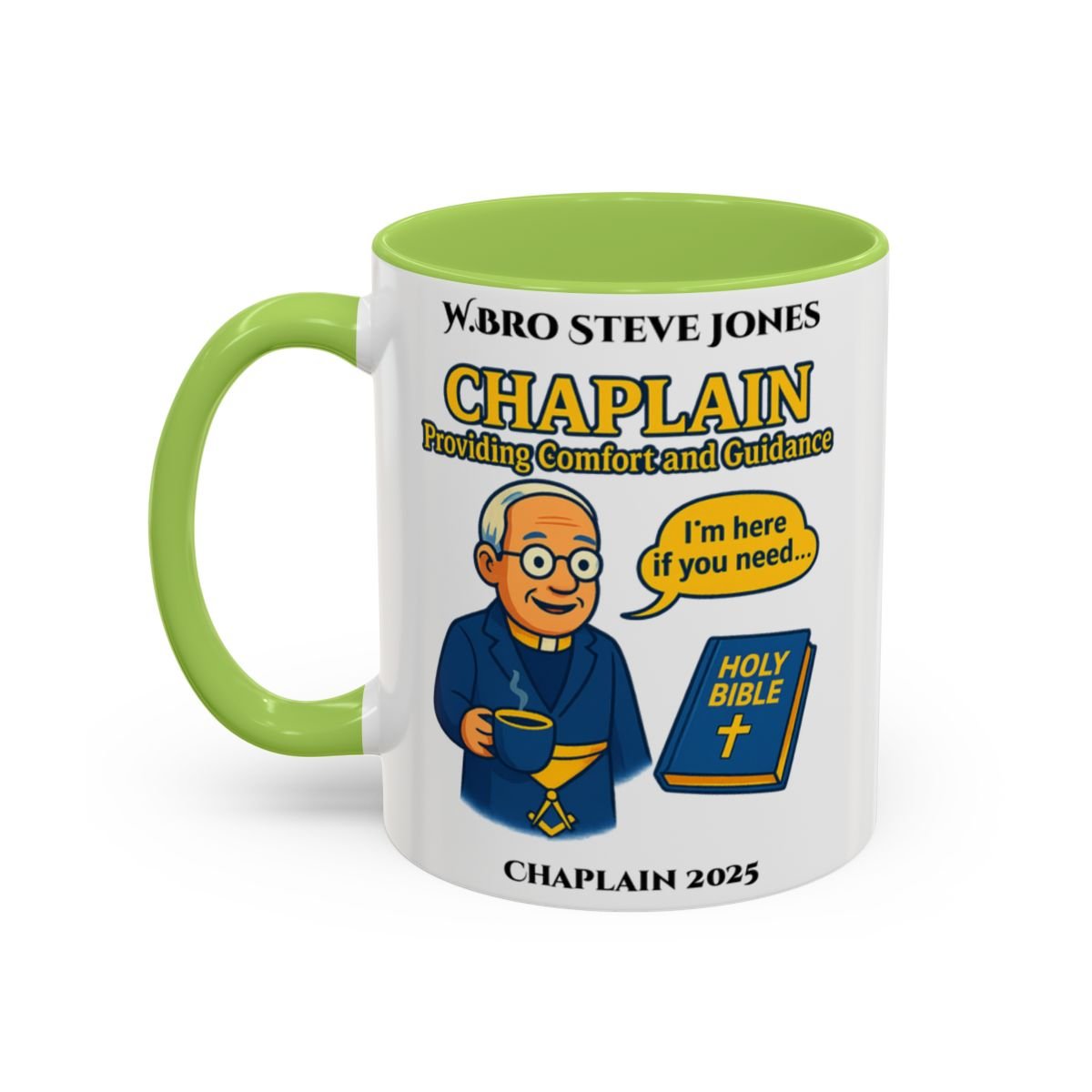 Premium Personalised Freemason Colour Rim Mug - Chaplain Design - Providing Comfort and Guidance - Masonic Mugs