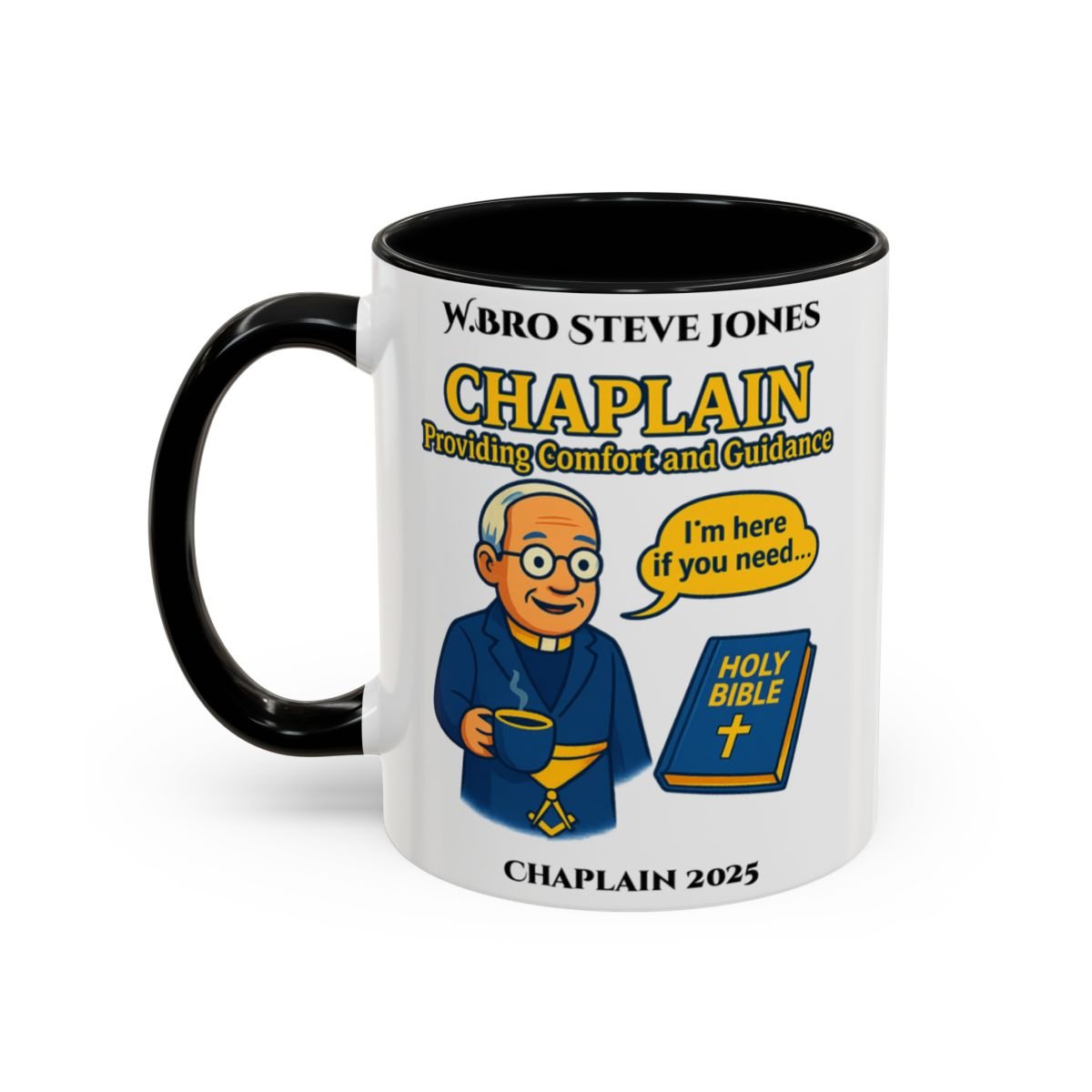 Premium Personalised Freemason Colour Rim Mug - Chaplain Design - Providing Comfort and Guidance - Masonic Mugs