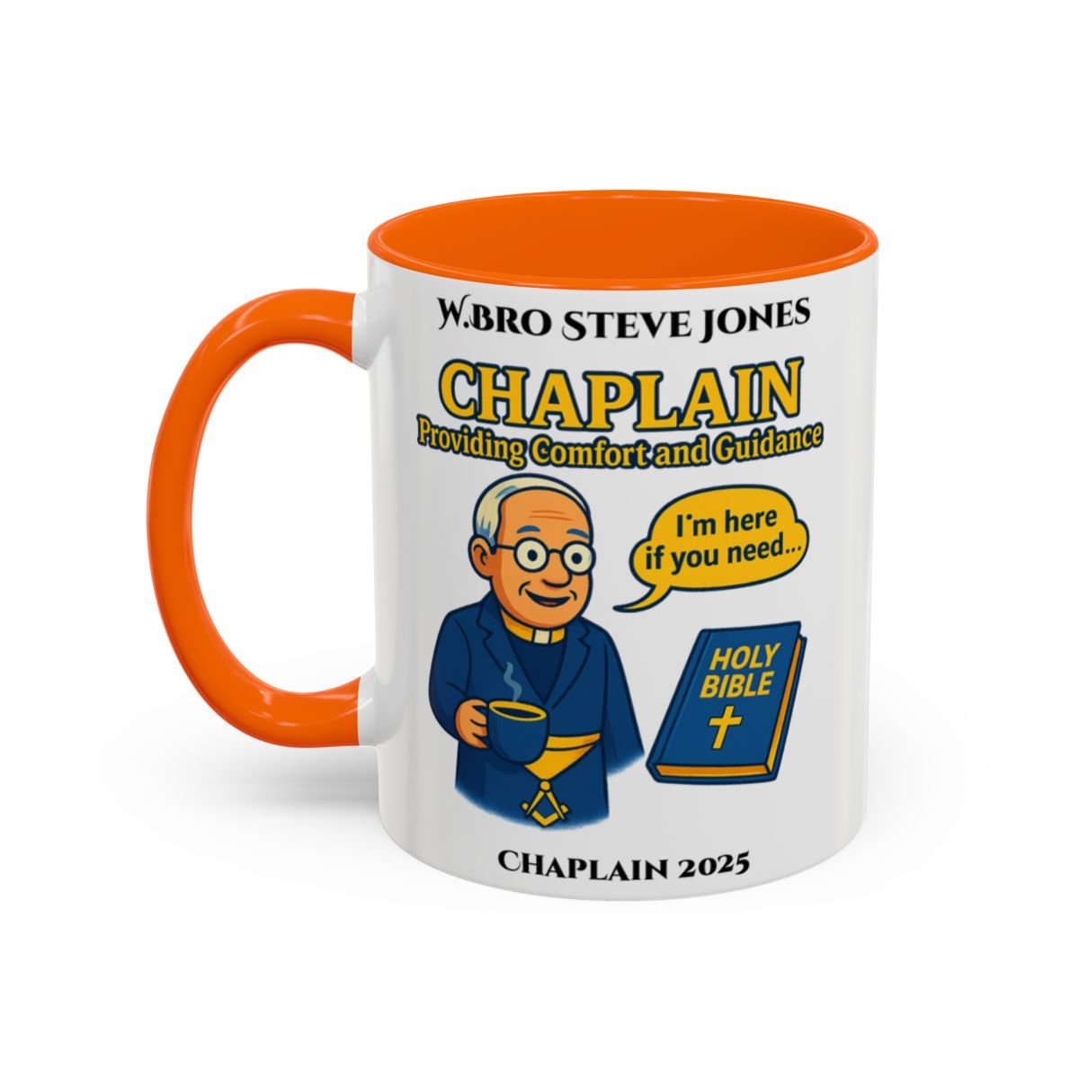 Premium Personalised Freemason Colour Rim Mug - Chaplain Design - Providing Comfort and Guidance - Masonic Mugs