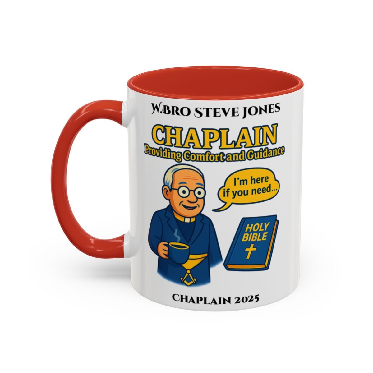 Premium Personalised Freemason Colour Rim Mug - Chaplain Design - Providing Comfort and Guidance - Masonic Mugs