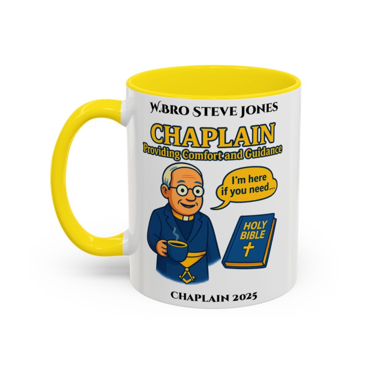 Premium Personalised Freemason Colour Rim Mug - Chaplain Design - Providing Comfort and Guidance - Masonic Mugs