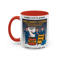 Premium Personalised Freemason Colour Rim Mug - Charity Steward Design - Champion of Raffles - Masonic Mugs