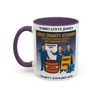 Premium Personalised Freemason Colour Rim Mug - Charity Steward Design - Champion of Raffles - Masonic Mugs