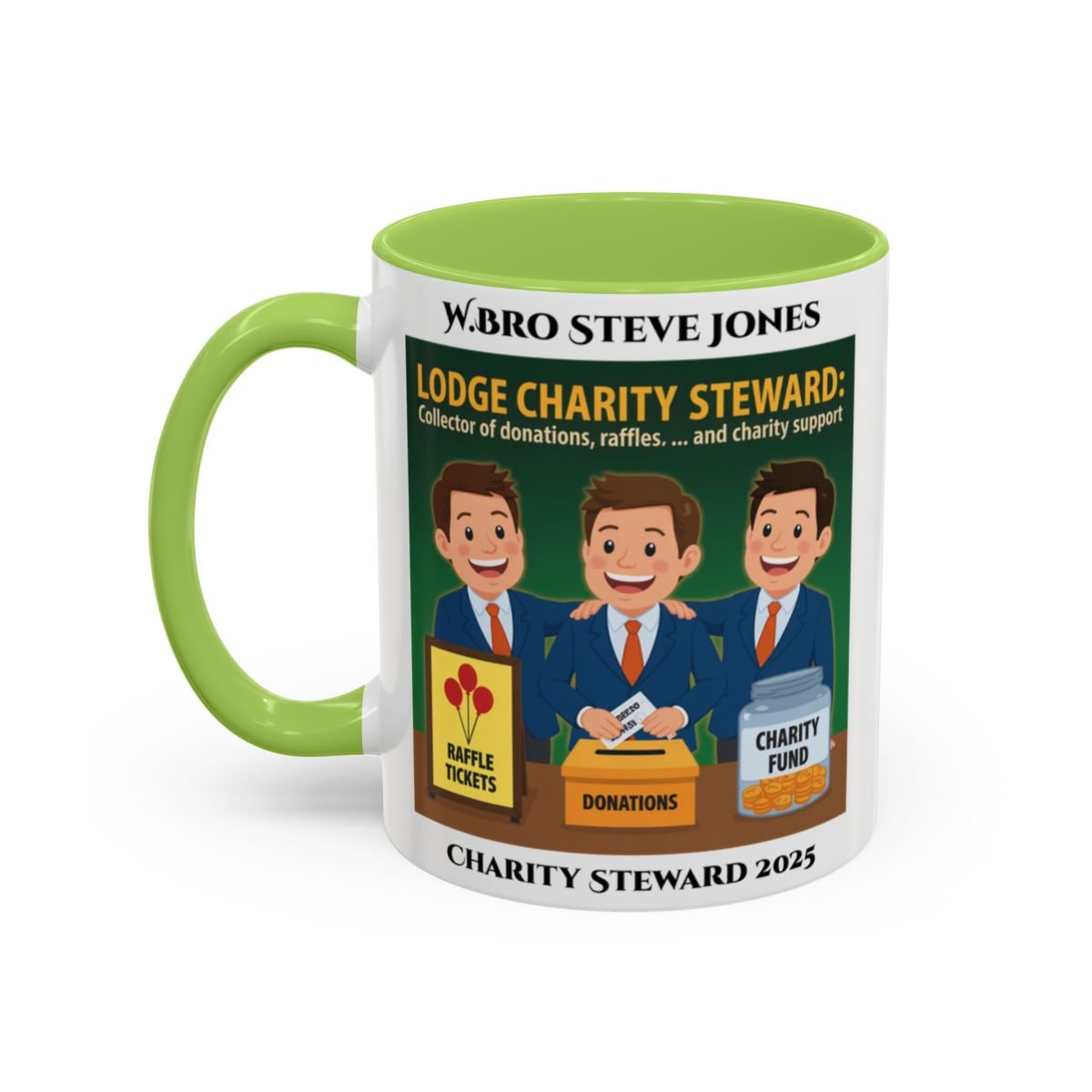 Premium Personalised Freemason Colour Rim Mug - Charity Steward Design - Collector of Donations - Masonic Mugs