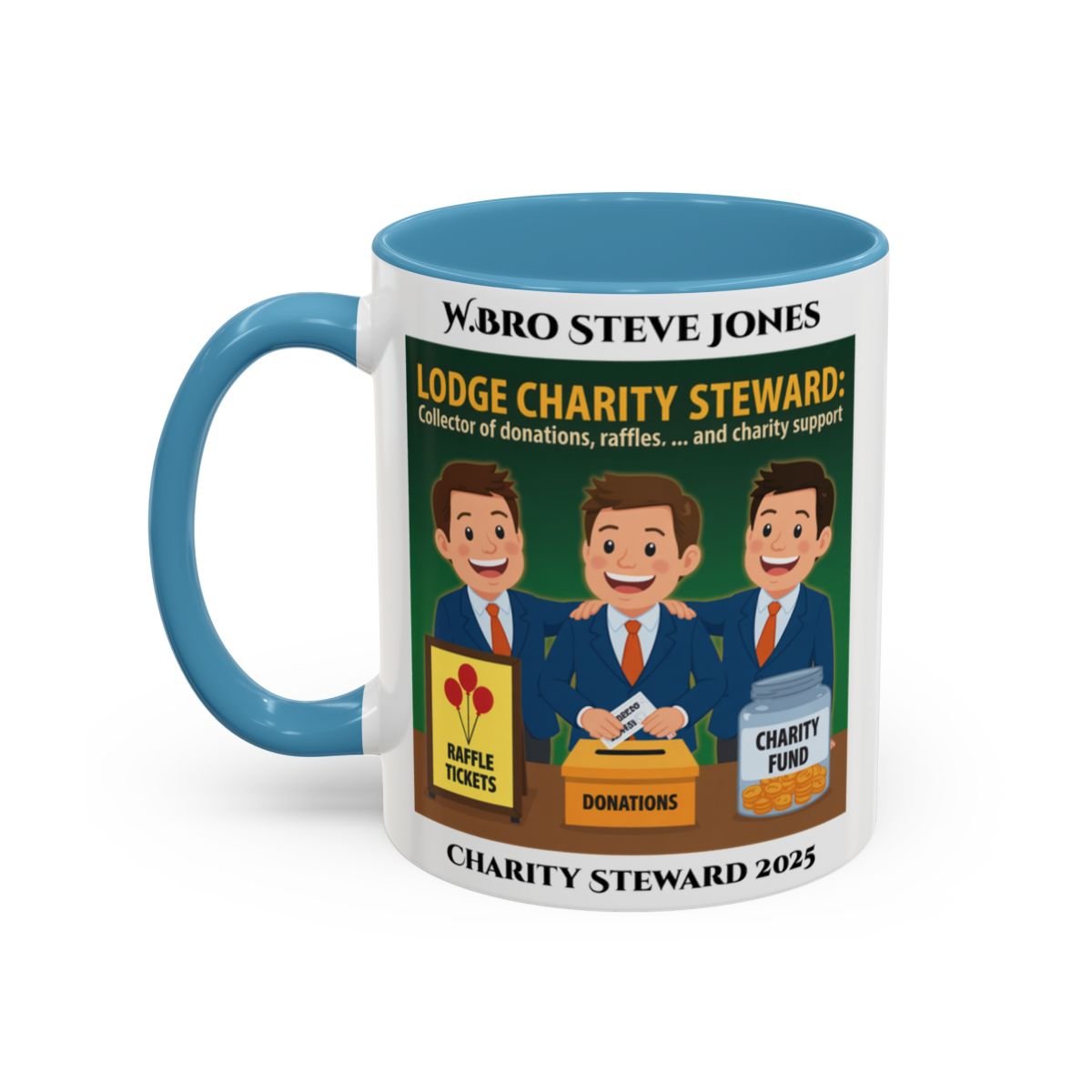 Premium Personalised Freemason Colour Rim Mug - Charity Steward Design - Collector of Donations - Masonic Mugs
