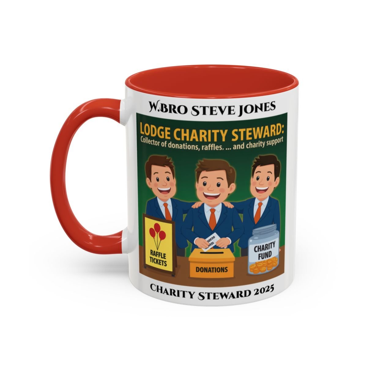 Premium Personalised Freemason Colour Rim Mug - Charity Steward Design - Collector of Donations - Masonic Mugs