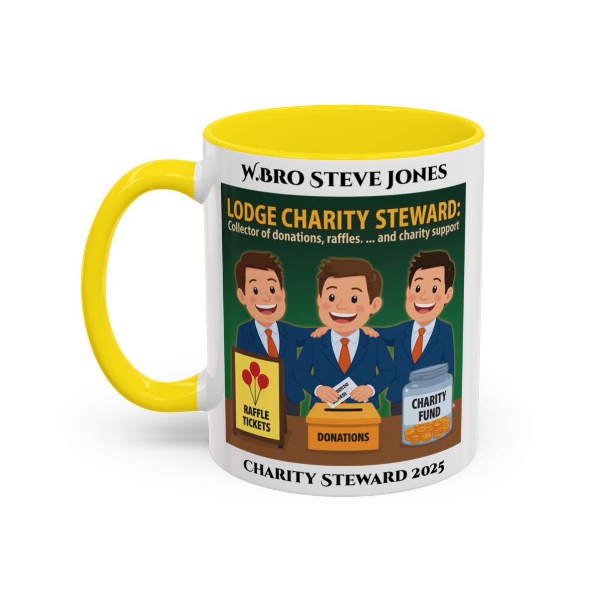 Premium Personalised Freemason Colour Rim Mug - Charity Steward Design - Collector of Donations - Masonic Mugs
